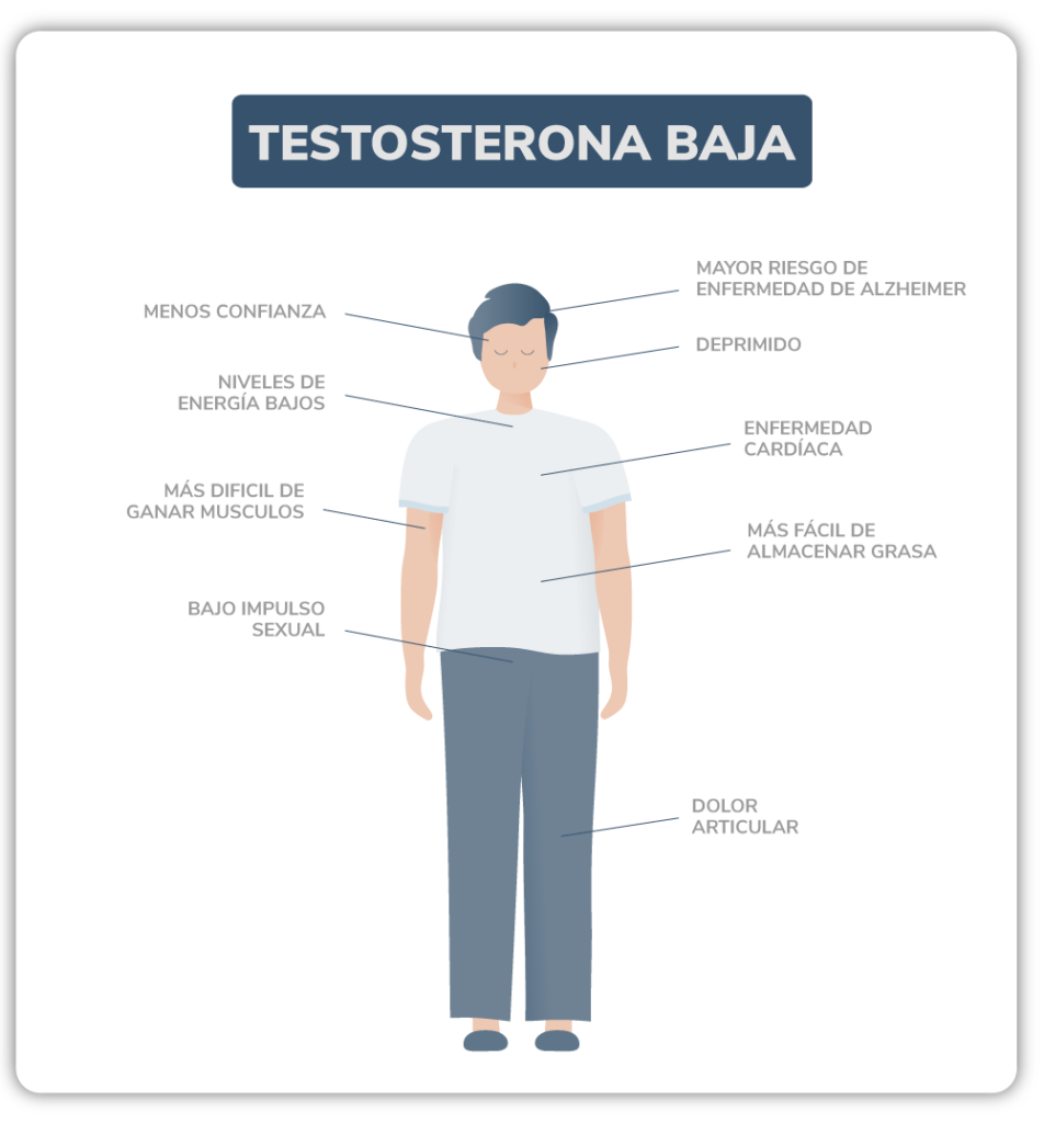 Infografía sobre los Signos de una testosterona baja (insuficiente)